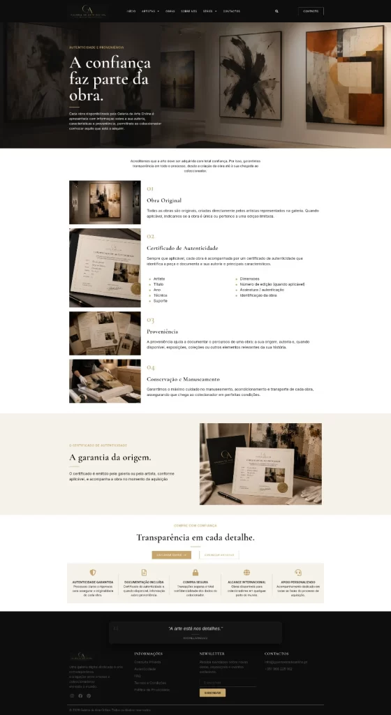 criação de sites para artistas - pagina sobre autenticidade