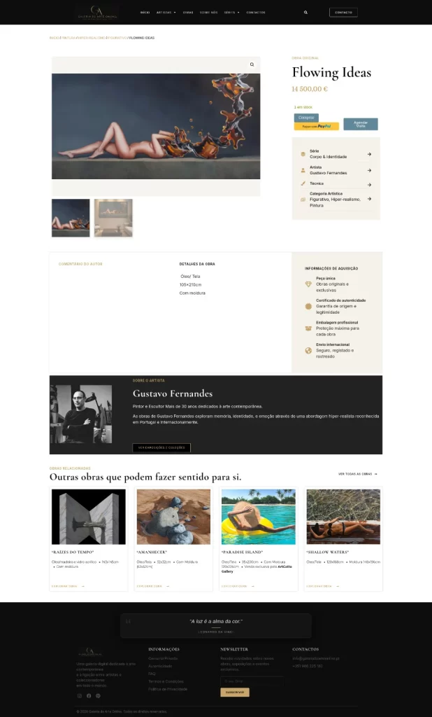 criação de sites para artistas - página individual da obra Flowing Ideas