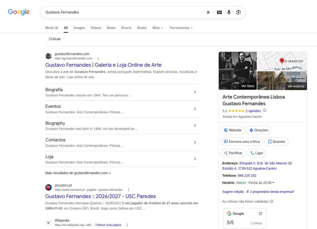 primeiro lugar no Google para a pesquisa Gustavo Fernandes