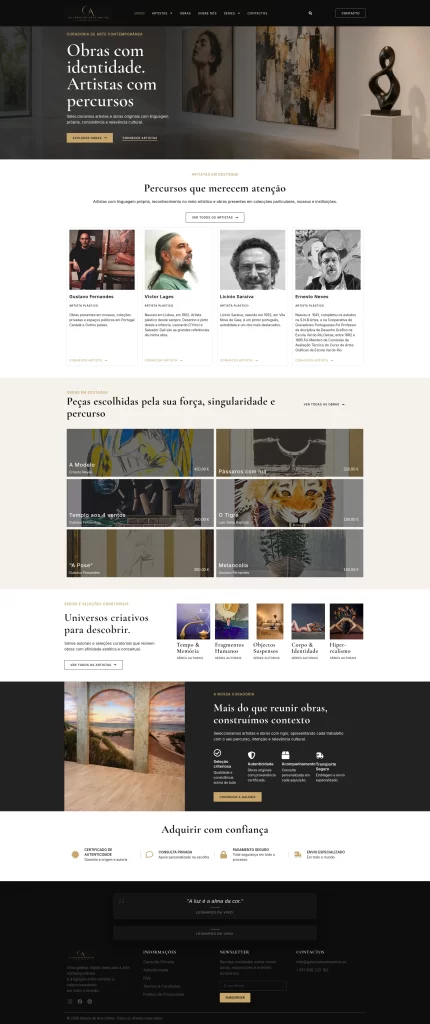 criação de sites para artistas - página inicial