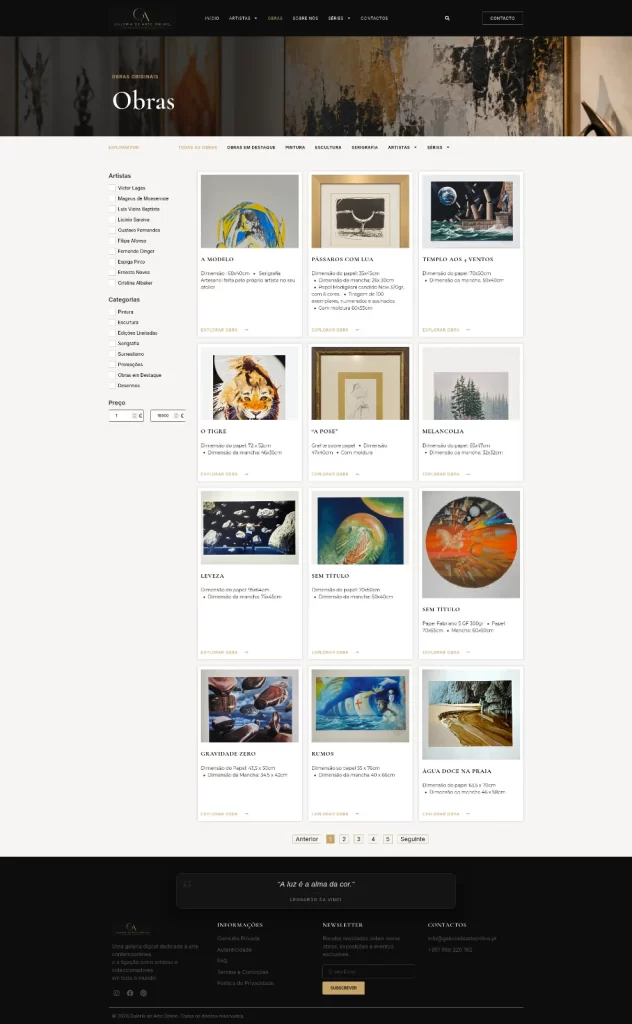 criação de sites para artistas - página obras