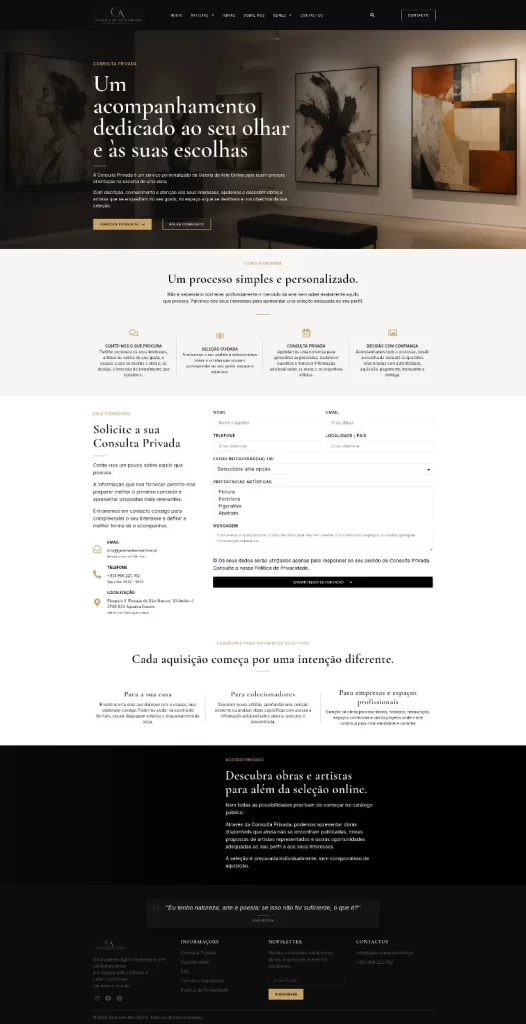 criação de sites para artistas - página sobre a consulta privada