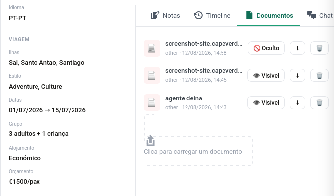 site para agência de viagens - upload de documentos