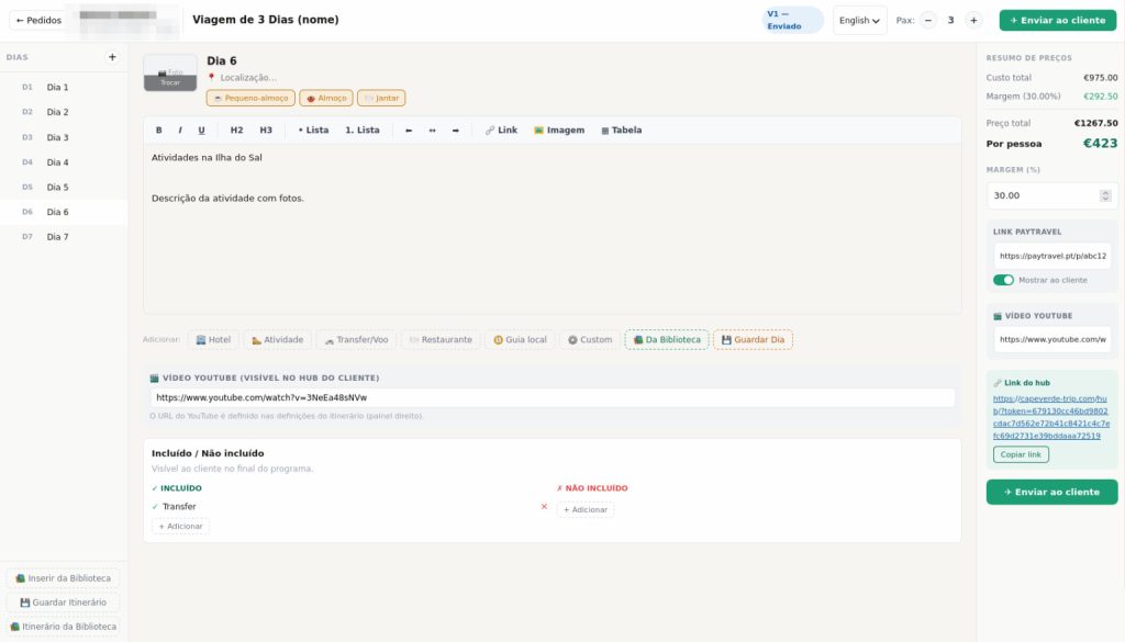 editor de itinerários - site para agência de viagens