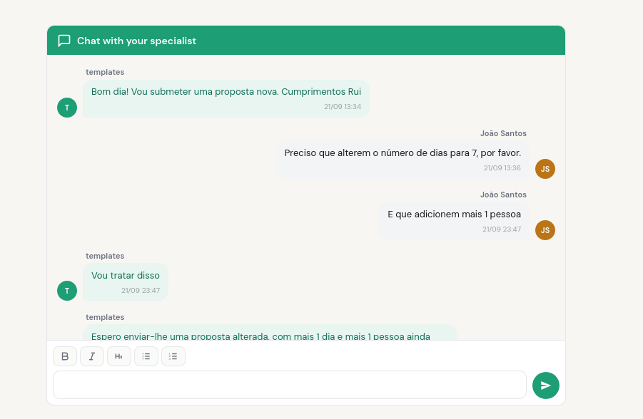 site para agência de viagens - chat
